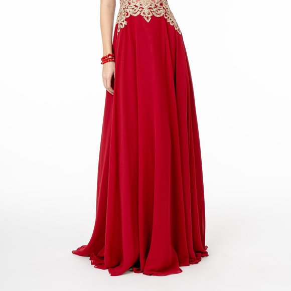 NEW CUT AWAY SHOULDERS SLEEVELESS A-LINE CHIFFON DRESS WITH ZIPPER BACK GL2998 - Picture 10 of 10